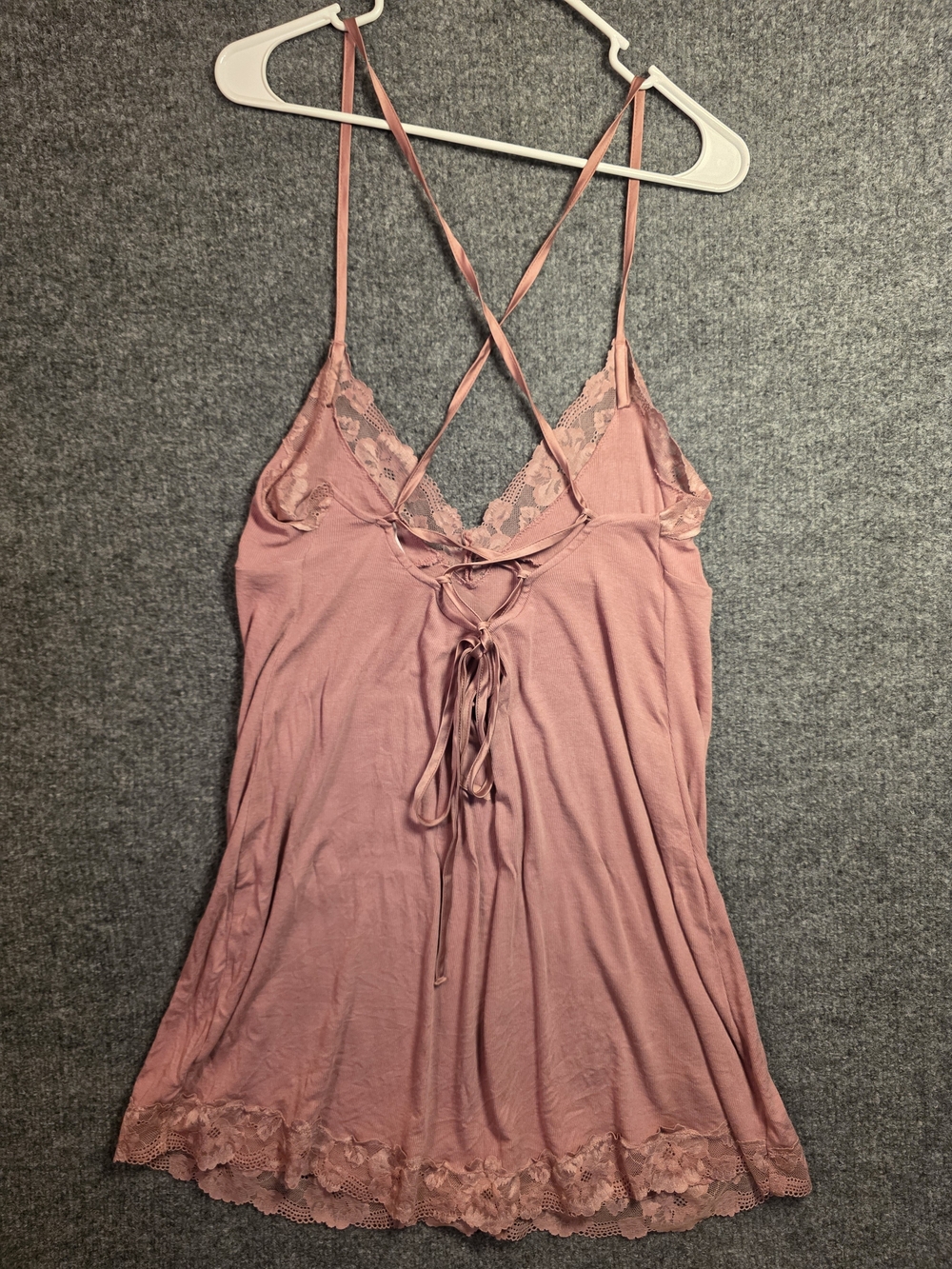 Victoria's Secret XXL Pink Lace Trim Chemise Nightgown Lace-Up Back Modal Slip